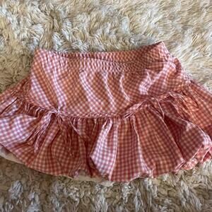 Pink Gingham Ruffled Mini Skort with Bows
